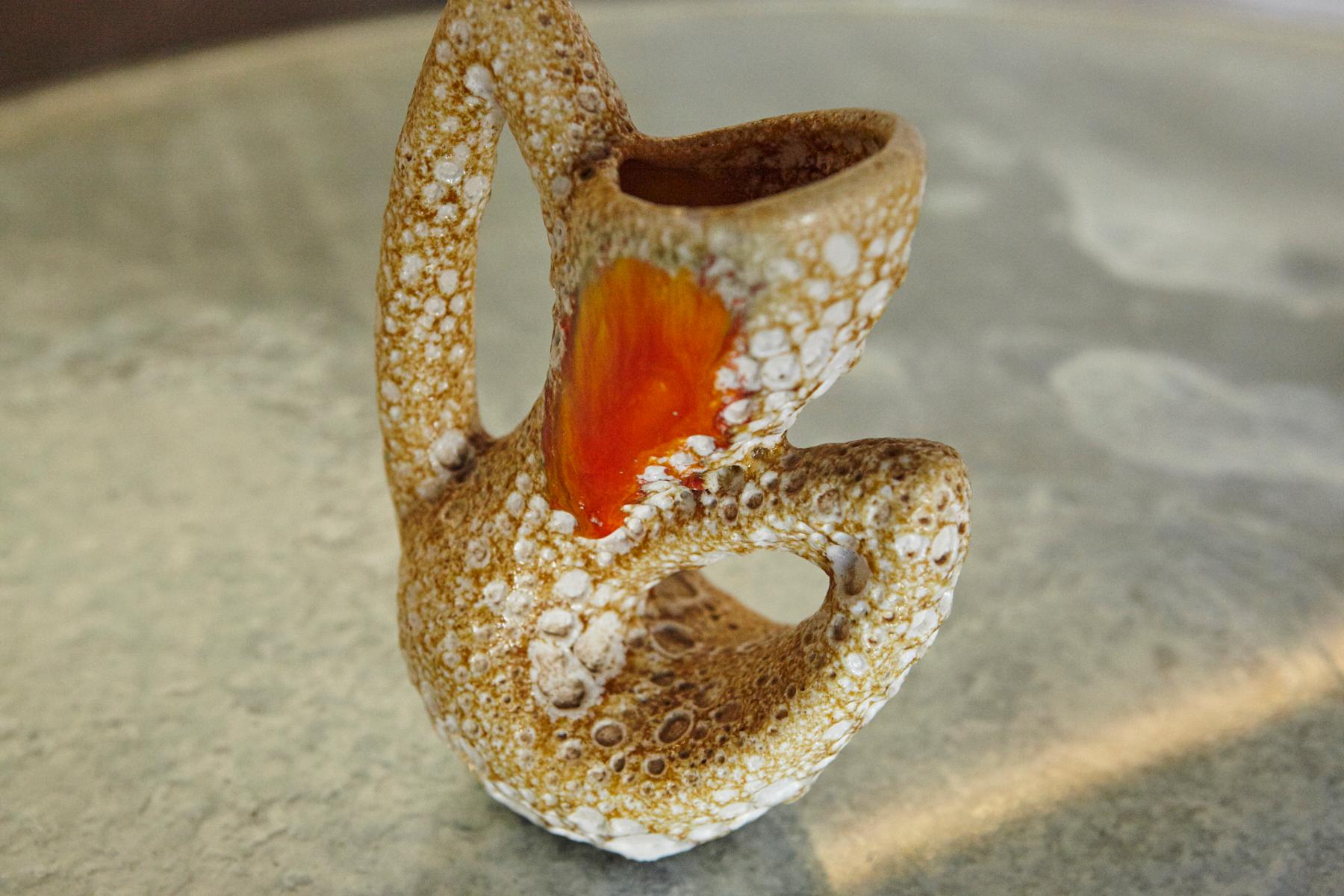 Coppia di vasi in ceramica a lava grassa in stile Vallauris con smalto arancione in vendita 8