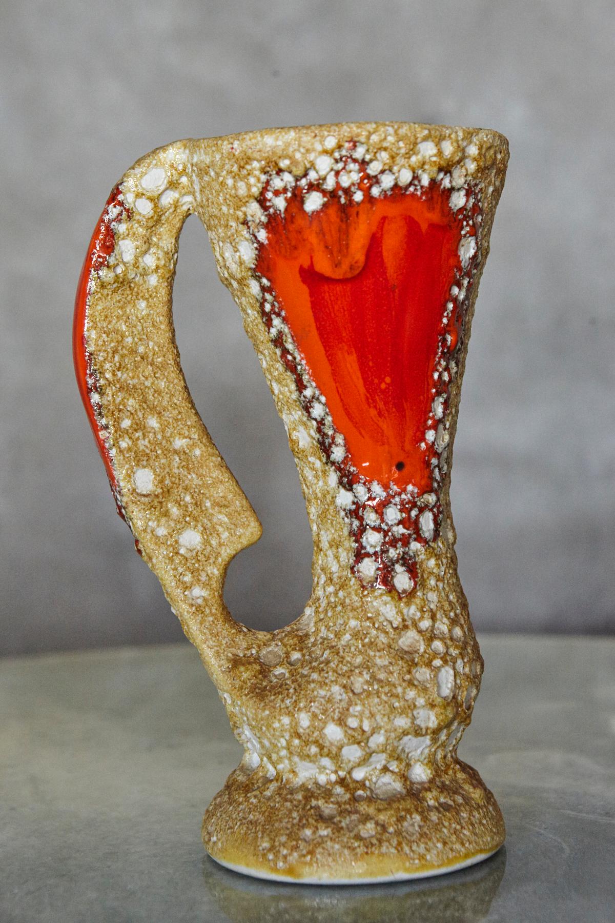 Ceramica Coppia di vasi in ceramica a lava grassa in stile Vallauris con smalto arancione in vendita