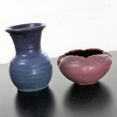 Pair of Van Briggle Pottery Pieces Persian Rose Bowl and Lilac Blue Vase