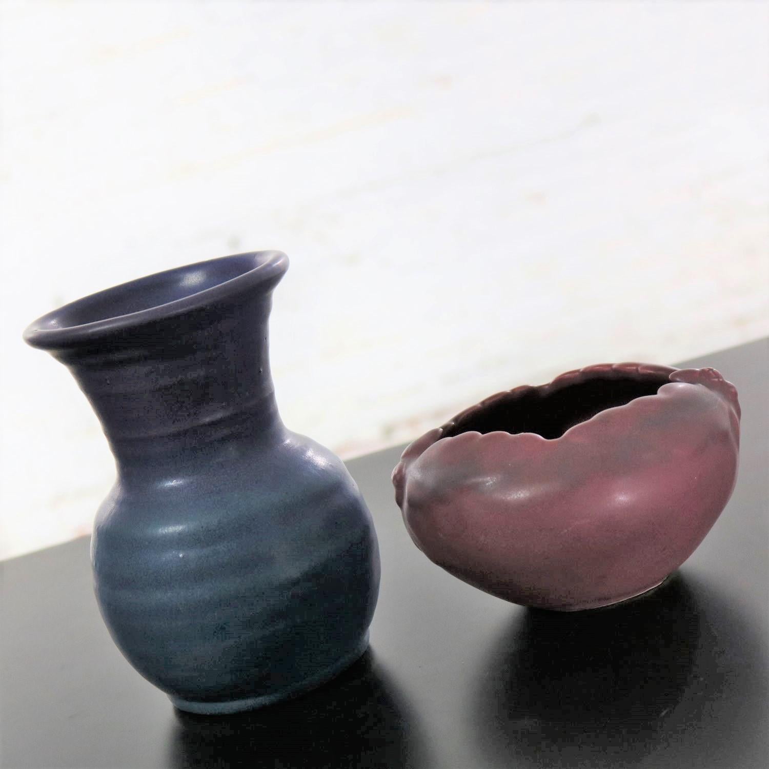 Arts and Crafts Pair of Van Briggle Pottery Pieces Persian Rose Bowl and Lilac Blue Vase