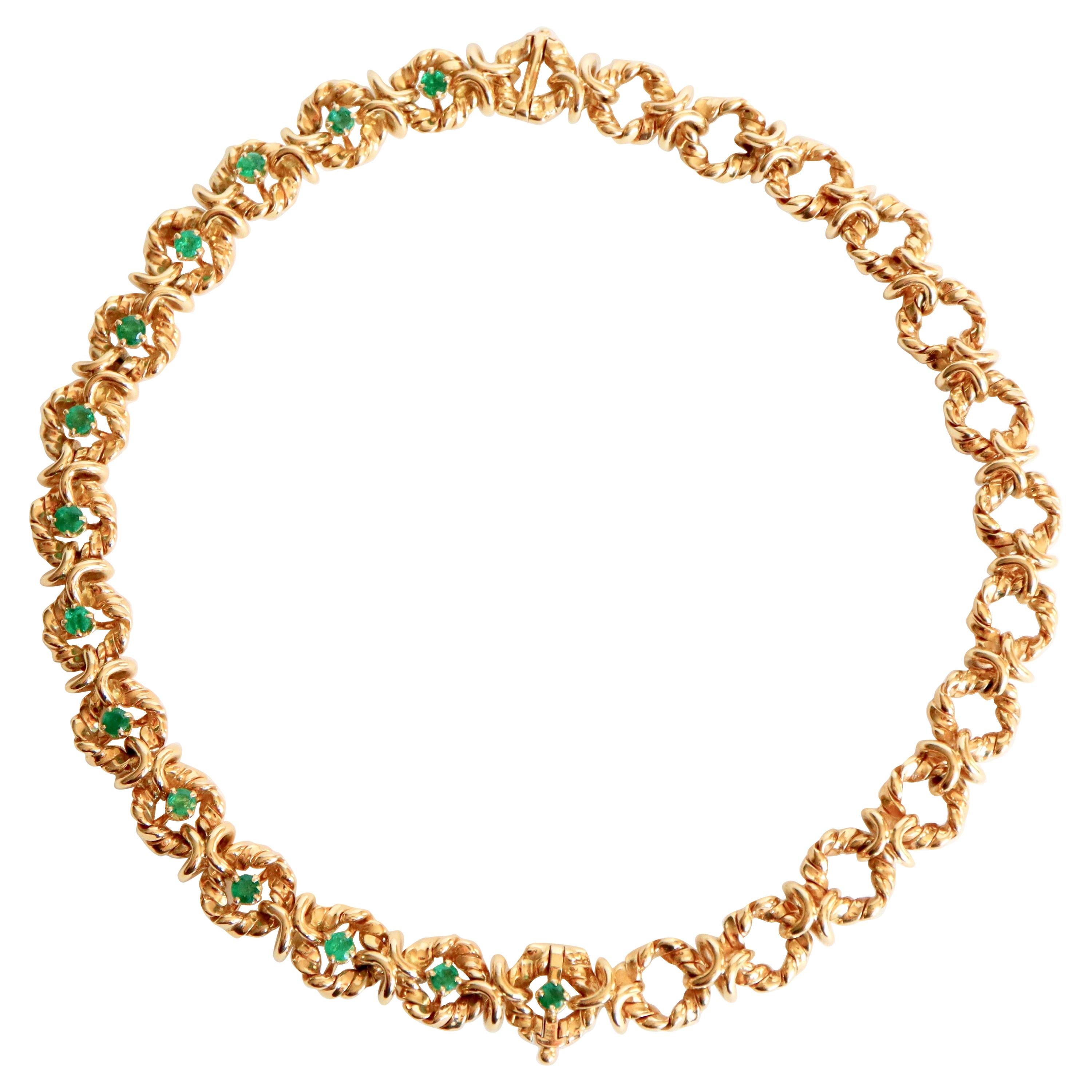 Pair of Van Cleef & Arpels Bracelets Forming Necklace 18 Karat Gold Emeralds