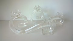 Pair of Van Teal Hollywood Glam Scrolled Lucite Two-Light Candlestick Holders