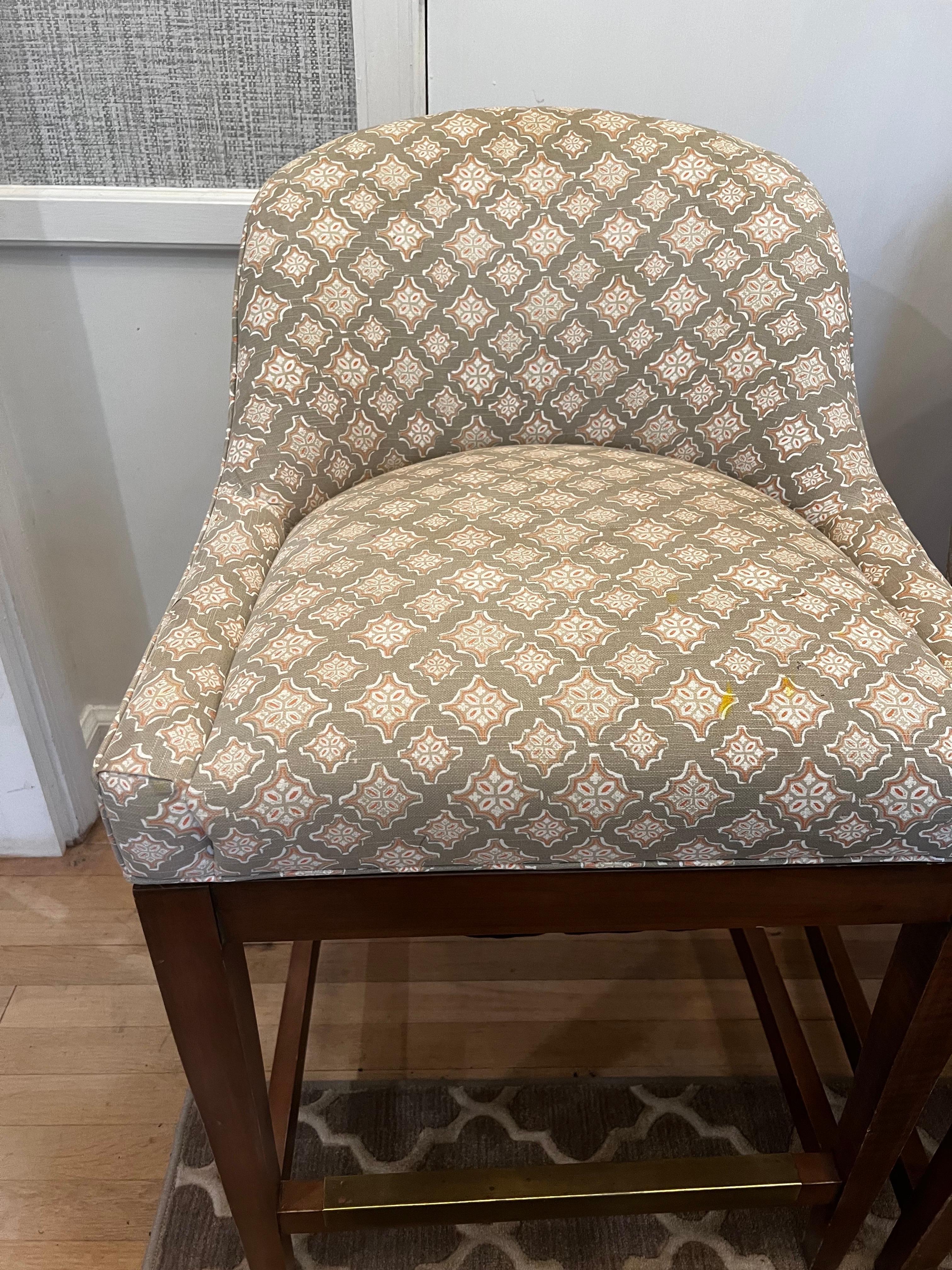 Pair of Vanguard Calloway Upholstered Swivel Counter Stools In Good Condition For Sale In Los Angeles, CA