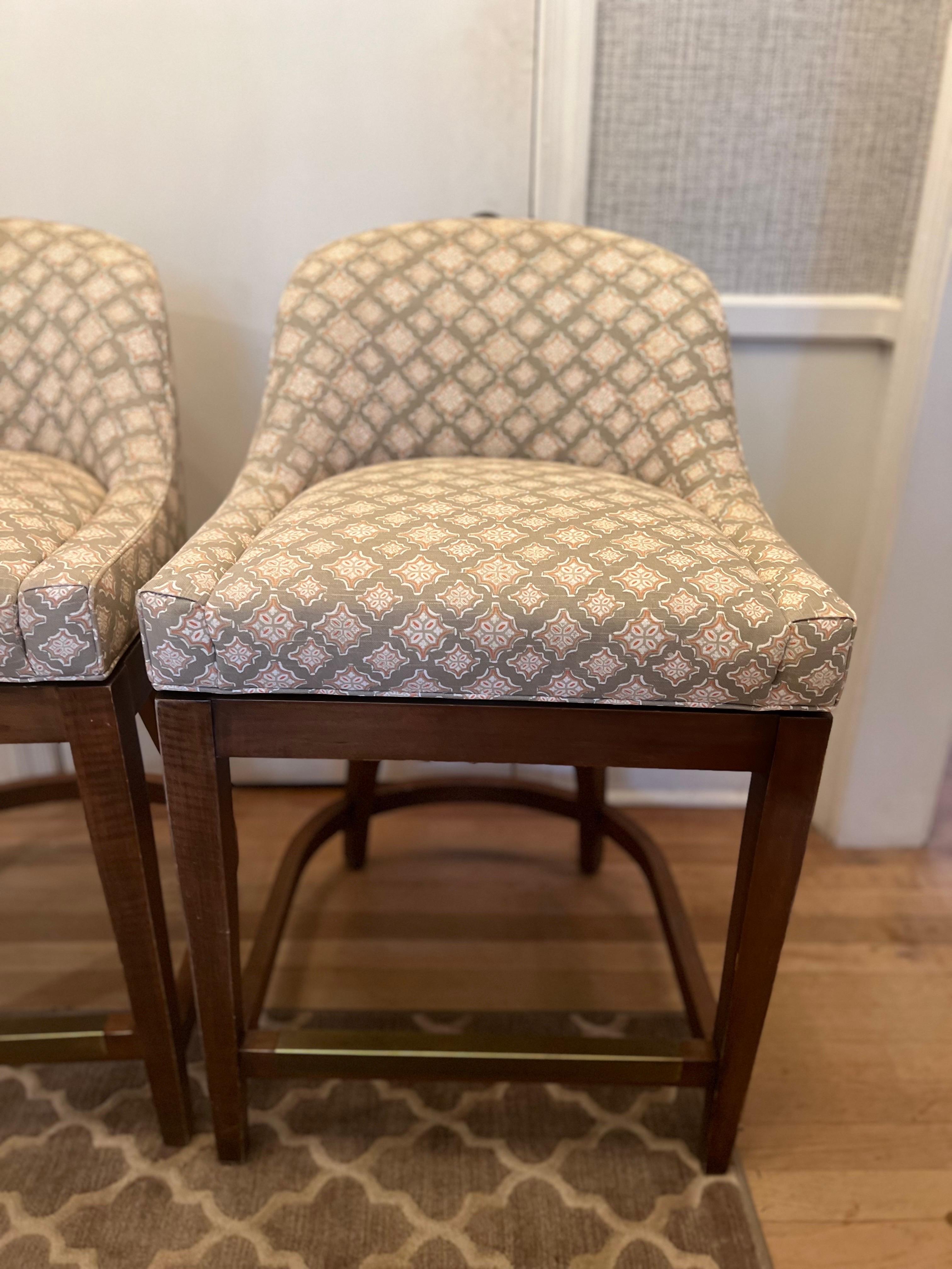 Pair of Vanguard Calloway Upholstered Swivel Counter Stools For Sale 2