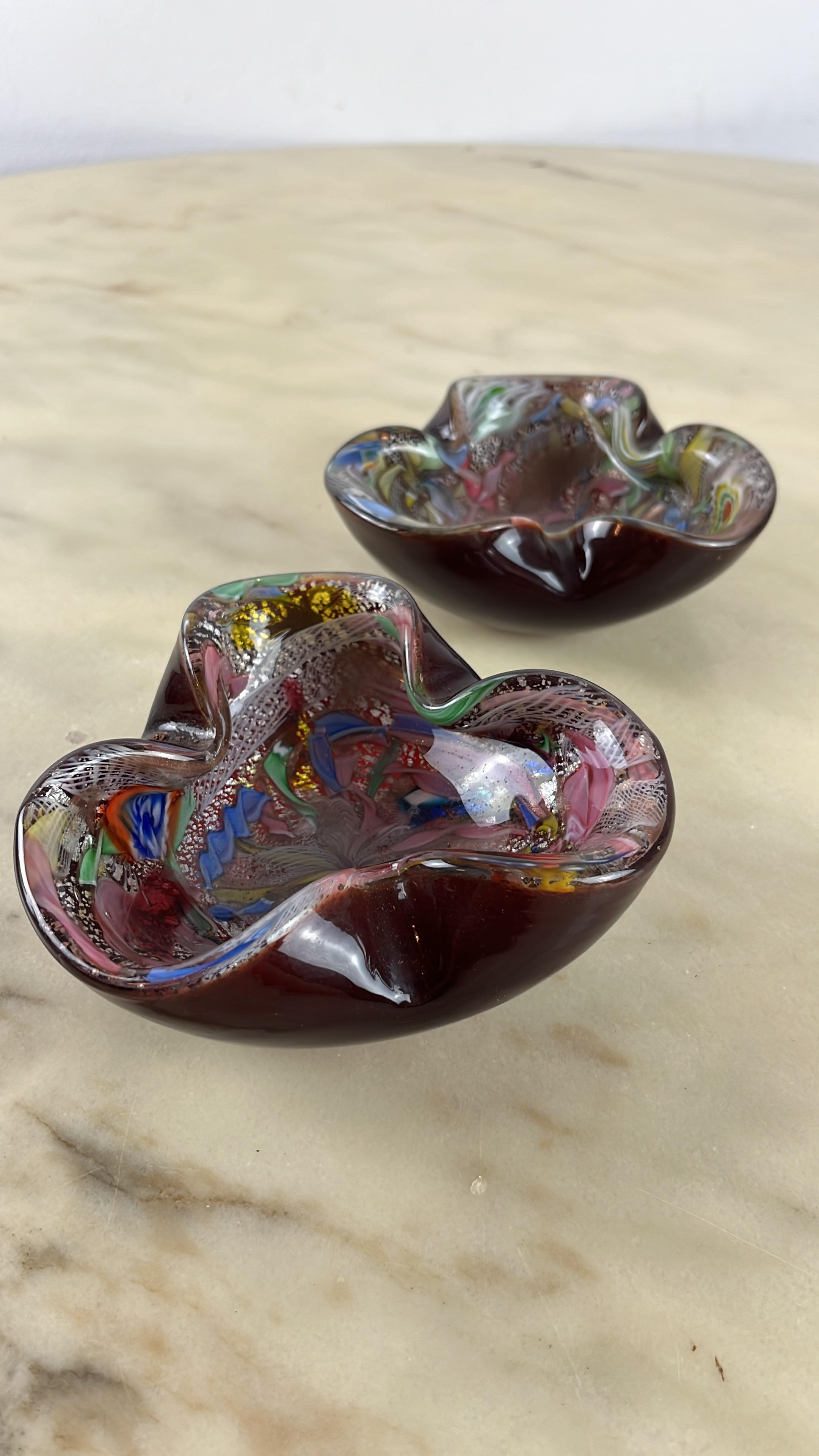 Late 20th Century Pair of Variegated Murano Glass Ashtrays, 1970s For Sale