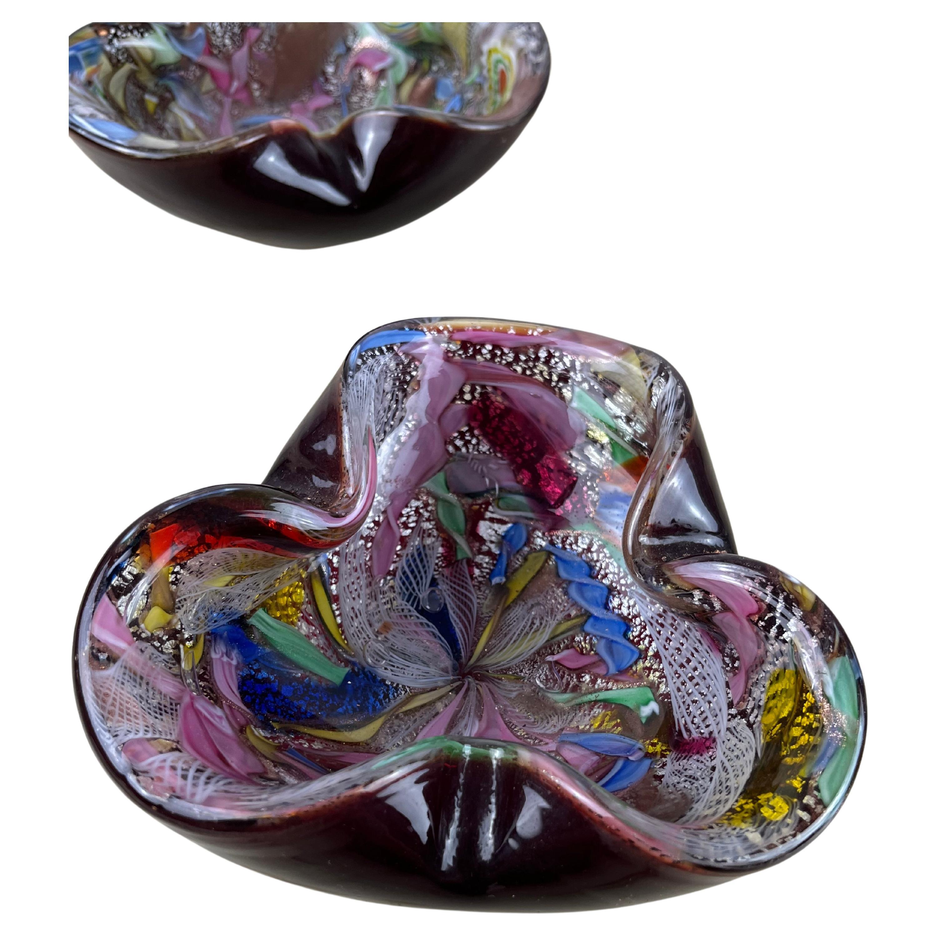 Pair of Variegated Murano Glass Ashtrays, 1970s For Sale