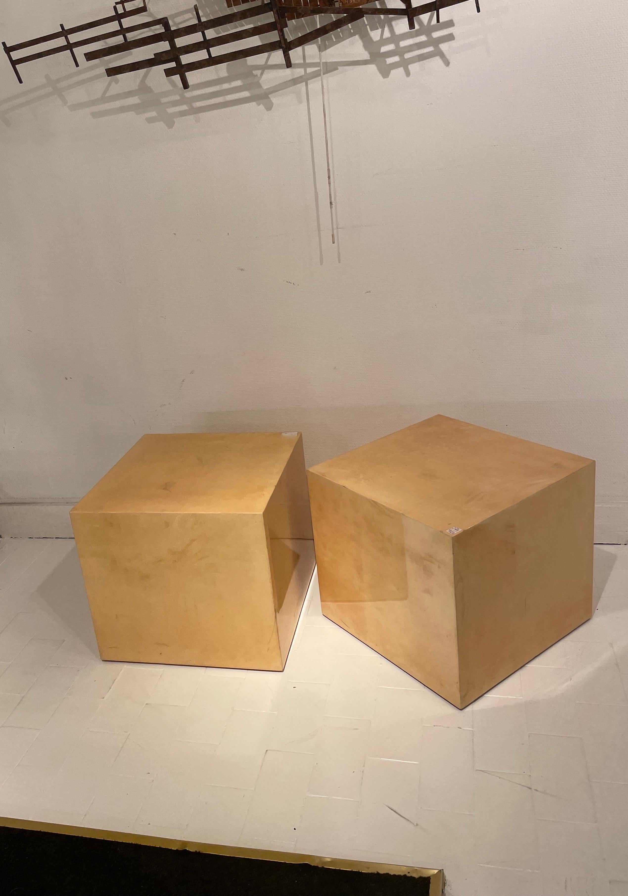 Pair of Varnish Goatskin Side Tables by Aldo Tura, Italy, 1960 In Excellent Condition In Brussels, BE