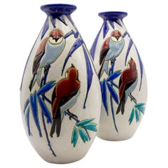 Pair of 'Vase Aux Hirondelles' by Charles Catteau for Bock Keramis Vases