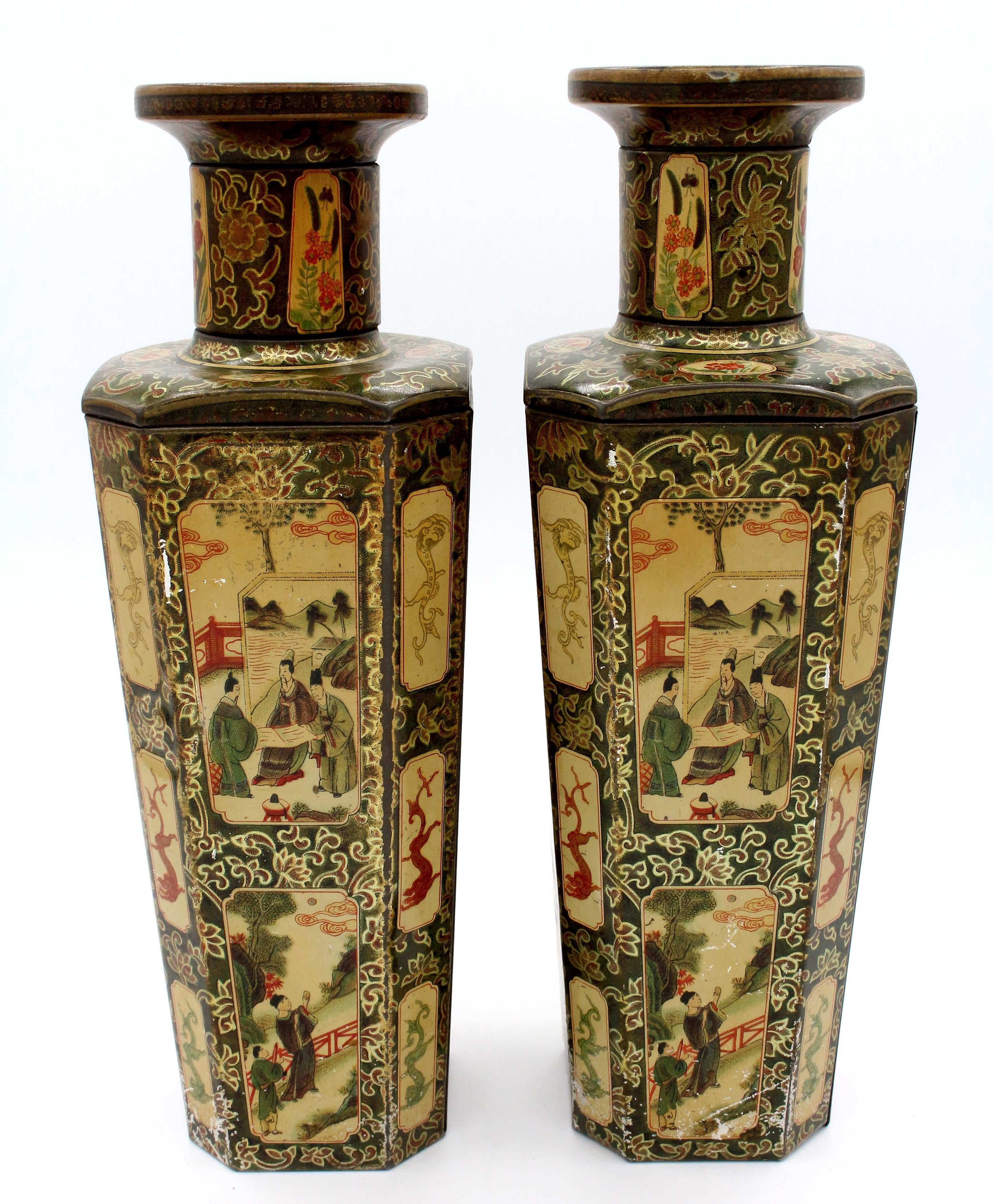 Art Deco Pair of Vase Form Biscuit Tin Boxes by Huntley & Palmers, 1928, English For Sale
