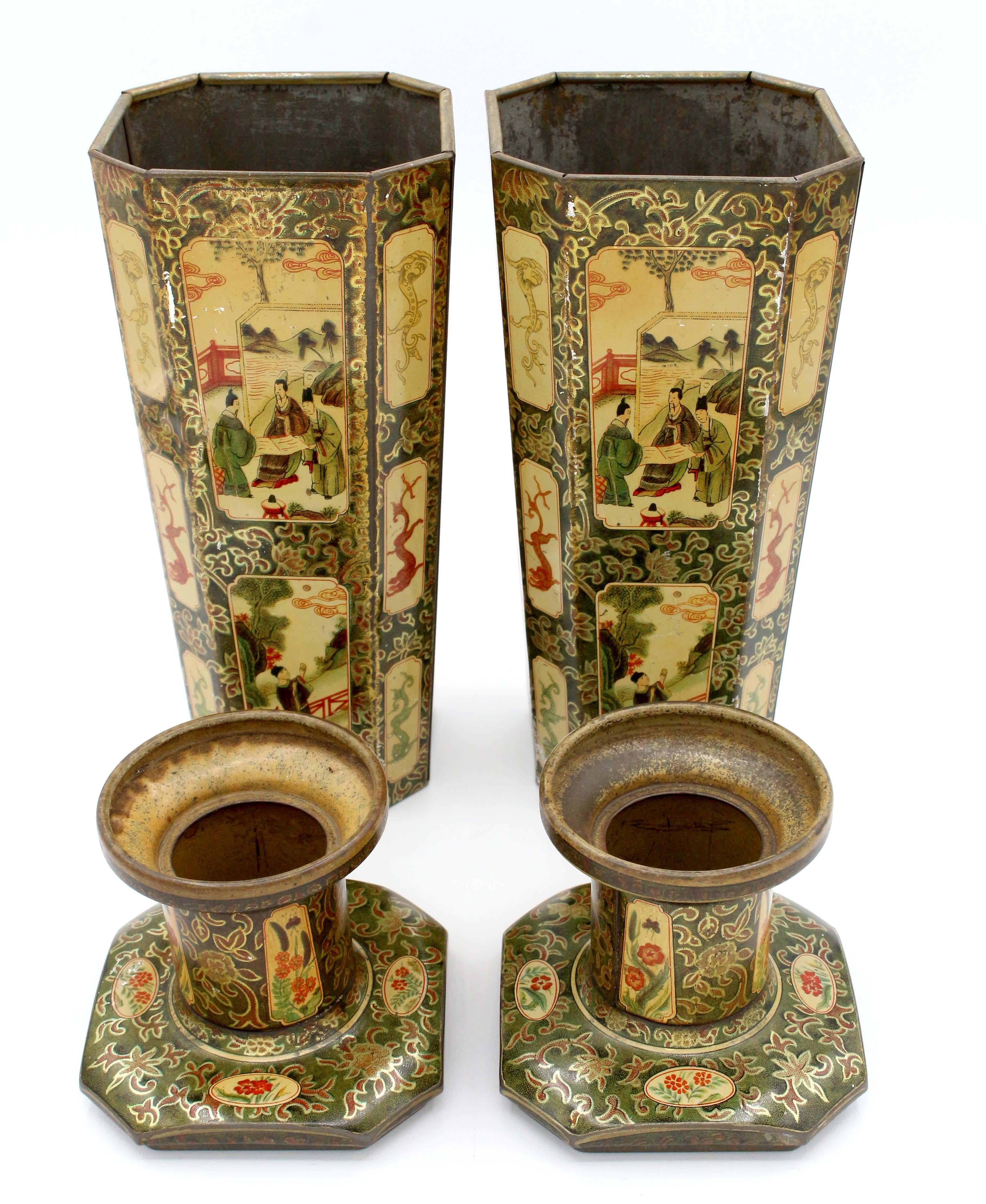Pair of Vase Form Biscuit Tin Boxes by Huntley & Palmers, 1928, English In Good Condition For Sale In Chapel Hill, NC