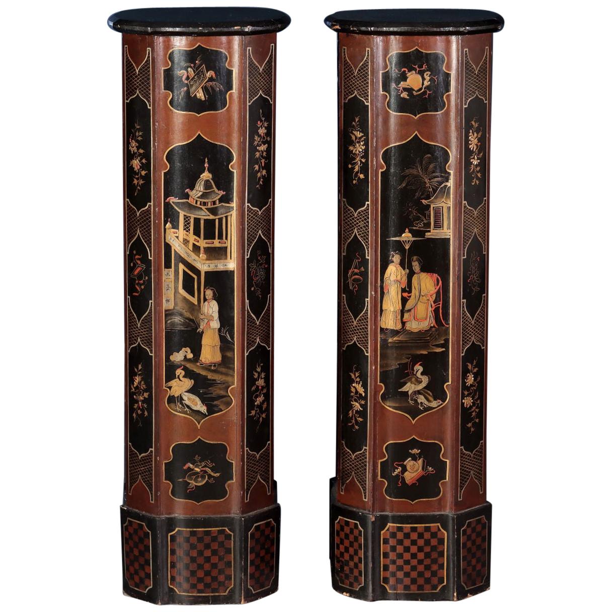 Paar Vasen mit Säulen, Holz, Italien, Mitte des 19. Jahrhunderts