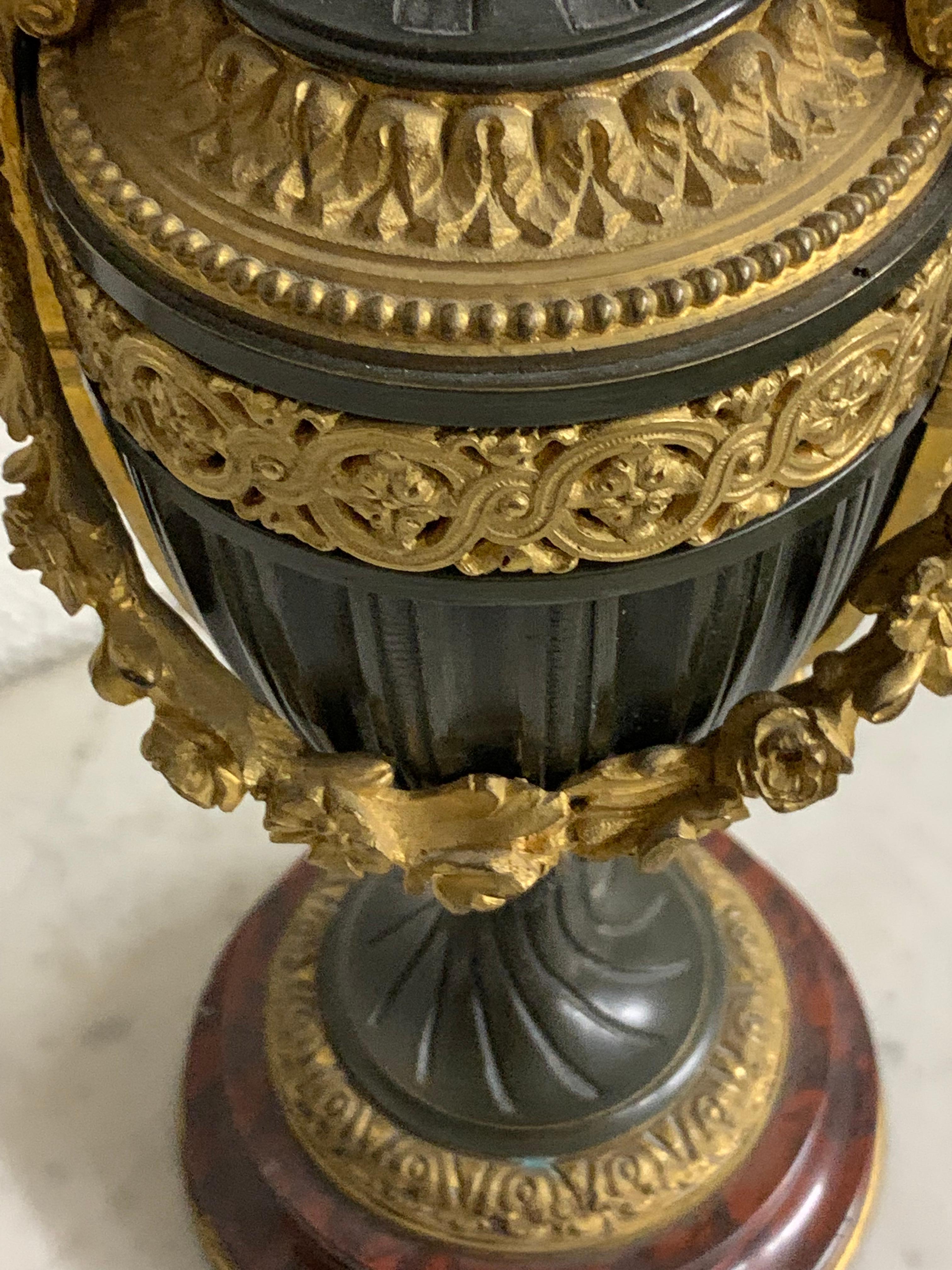 Gilt Pair of Vase in Bronze Louis XVI Style with Cherub on Side For Sale
