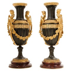 Pair of Vase in Bronze Louis XVI Style with Cherub on Side
