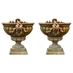 PAIR OF VASE WITH THE HEADS OD MEDUSA -TERRACOTTA IMPRUNETA ORNAMEN 21th Century