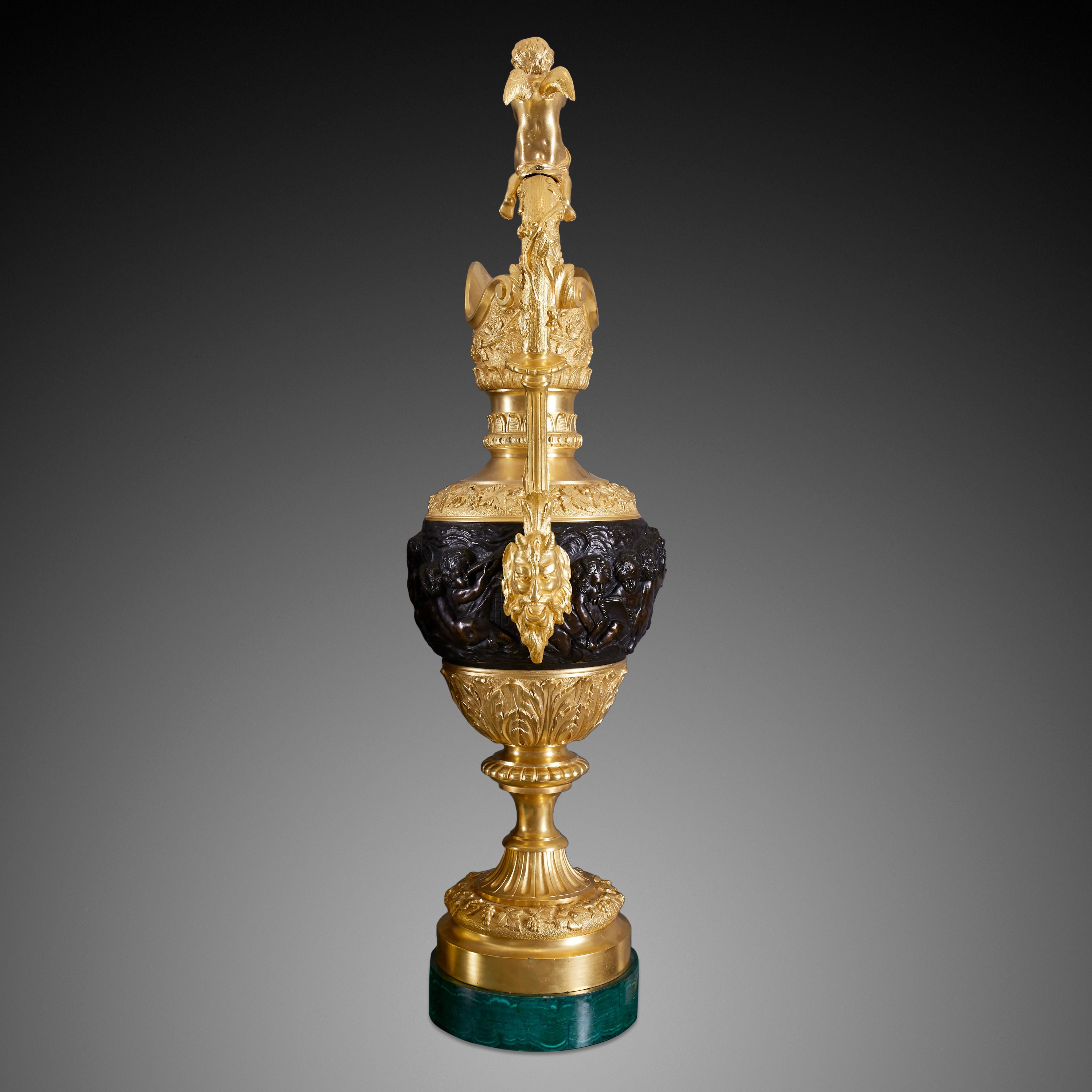 Gilt Pair of Vases 19th Century Louis XVI For Sale