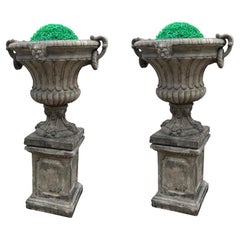 Pair of Vases Aux Anses Vases on Plinths from France