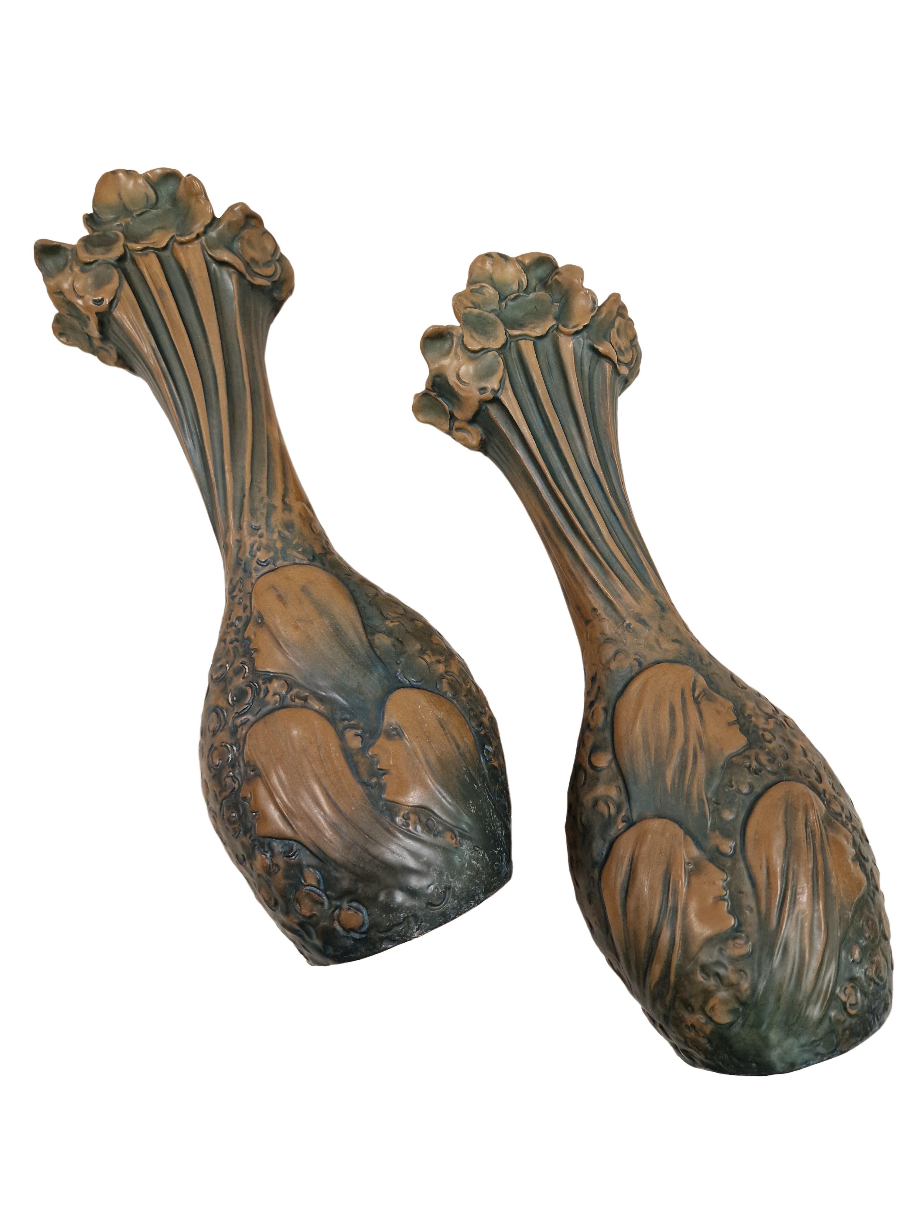 Czech Pair of rare Vases, Bernhard Bloch, Eichwald, ~ 1900, Jugendstil / Art Nouveau