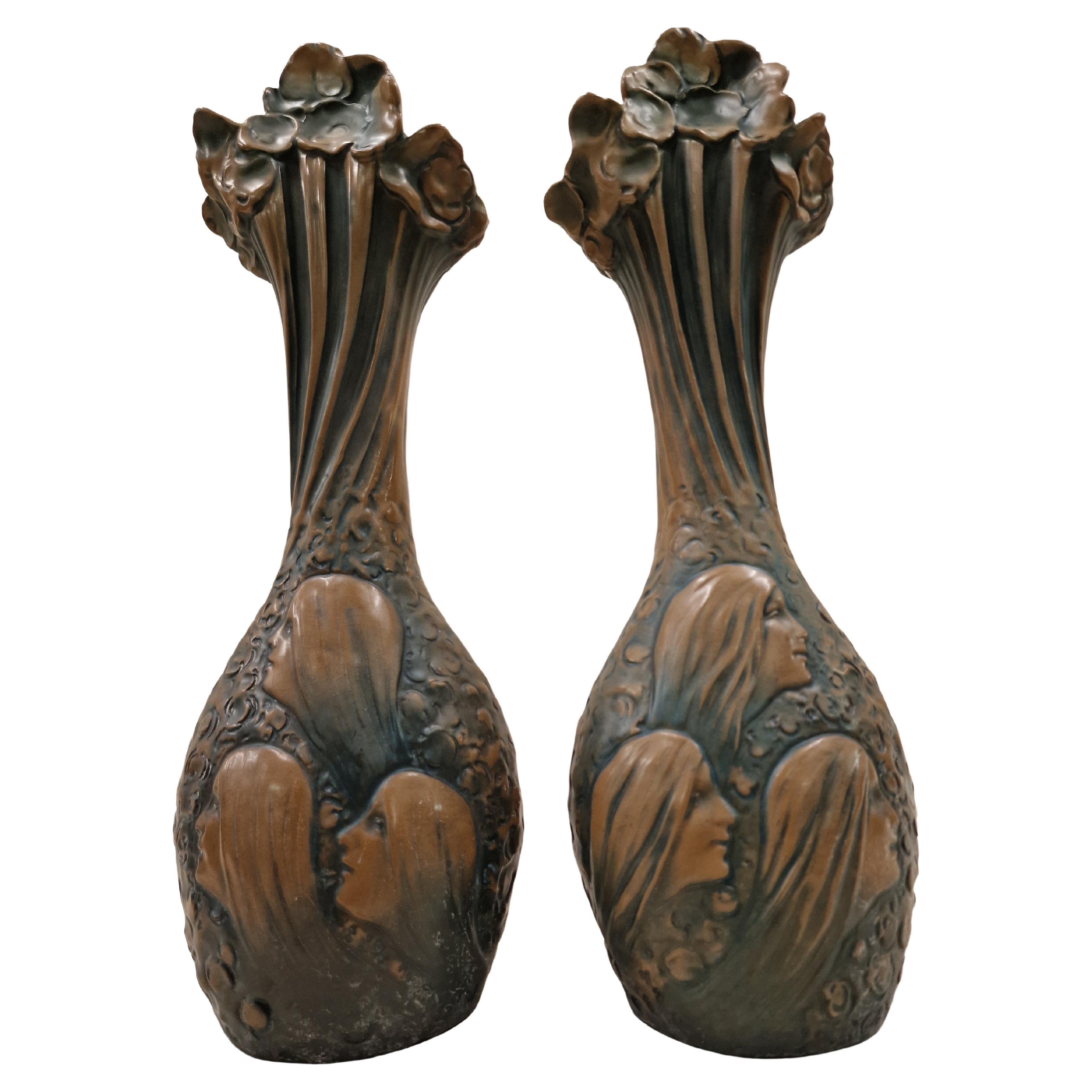 Pair of rare Vases, Bernhard Bloch, Eichwald, ~ 1900, Jugendstil / Art Nouveau