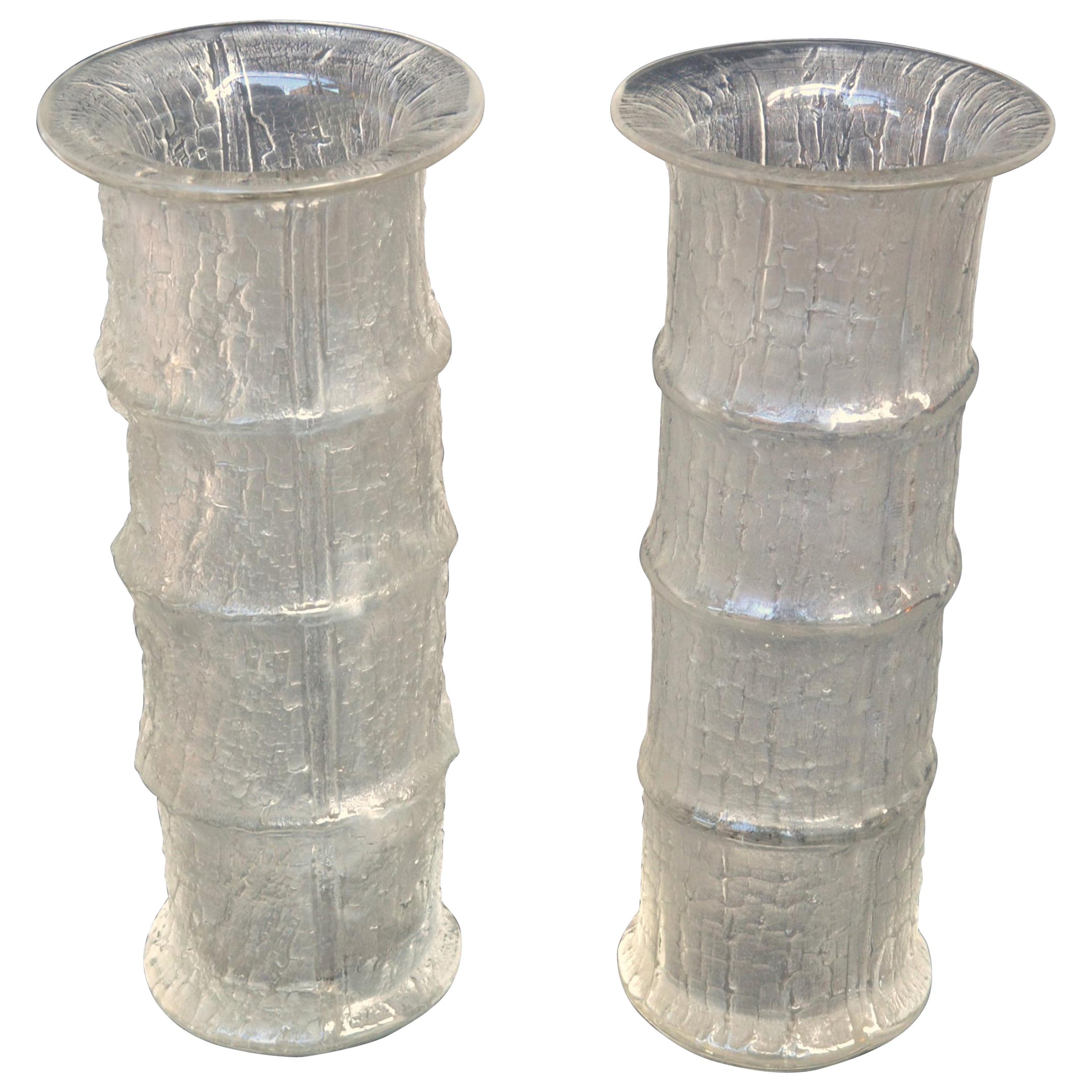 Pair of Vases by Timo Sarpaneva for Iittala in Bamboo Shape Glass