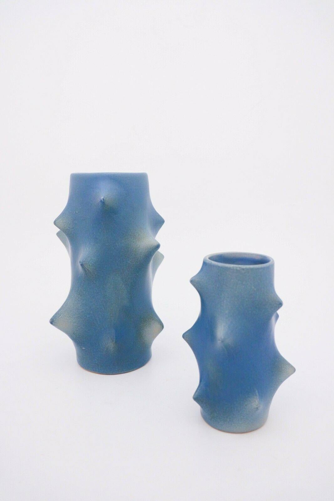 Scandinavian Modern Pair of Vases Ceramics Light Blue Knud Basse for Michael Andersen, Denmark 1950s