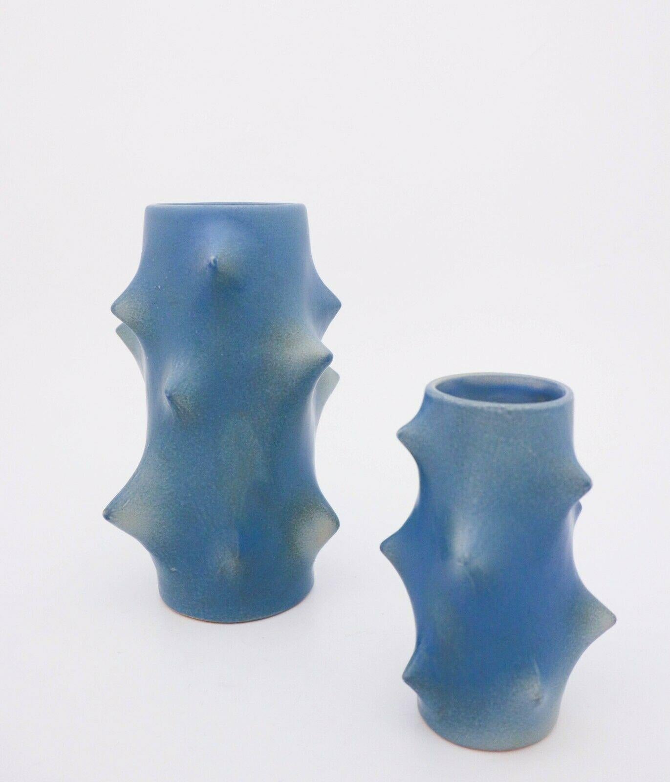 Danish Pair of Vases Ceramics Light Blue Knud Basse for Michael Andersen, Denmark 1950s