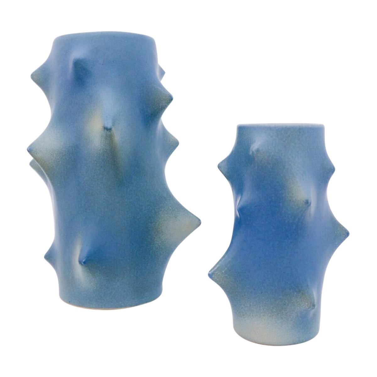 Pair of Vases Ceramics Light Blue Knud Basse for Michael Andersen, Denmark 1950s