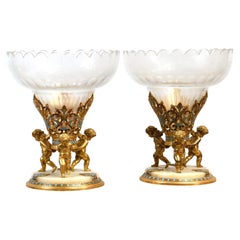 Pair of Vases Champleve, Enameled Crystal and Bronze 