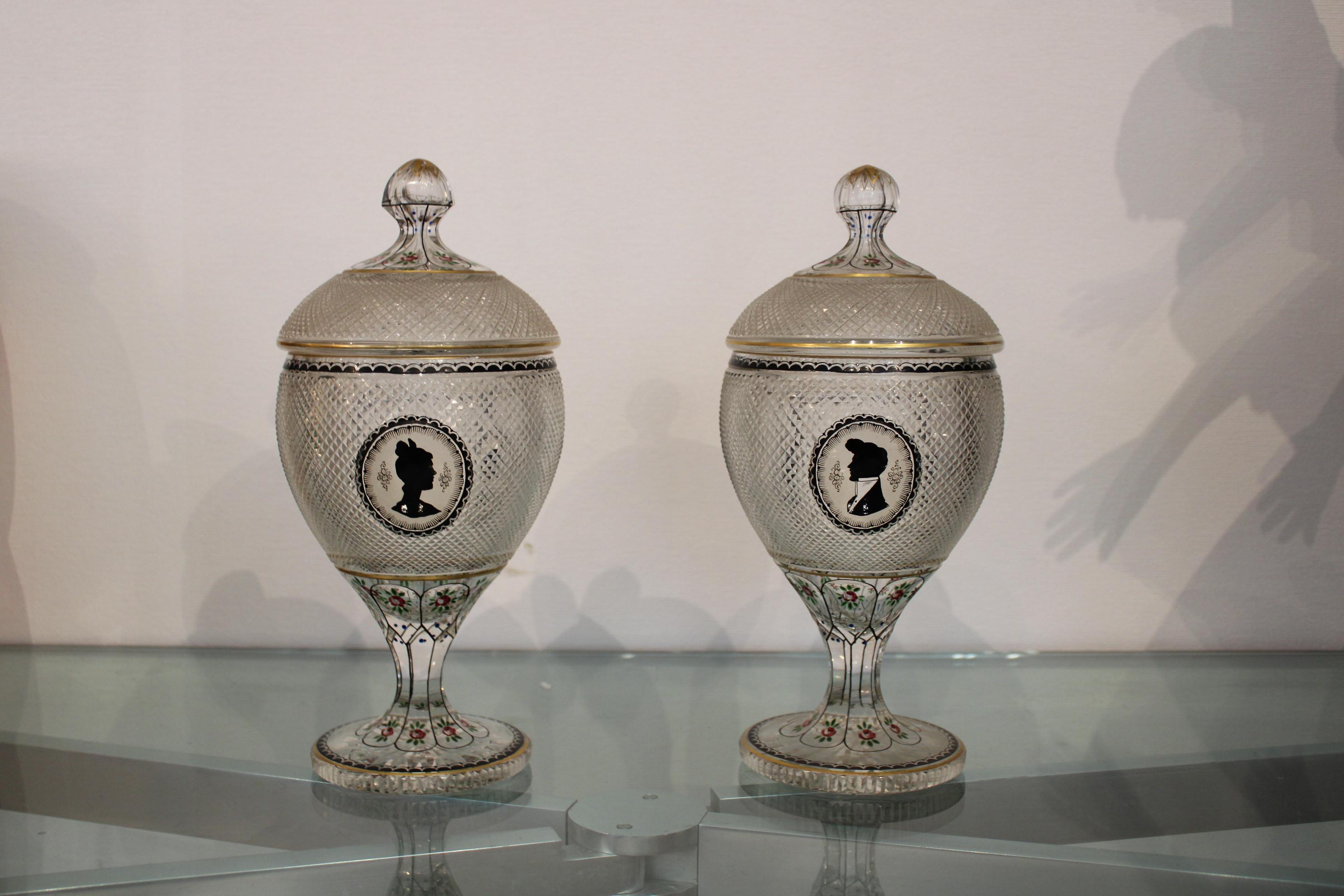 Pair of vases covered in bohemian crystal.
