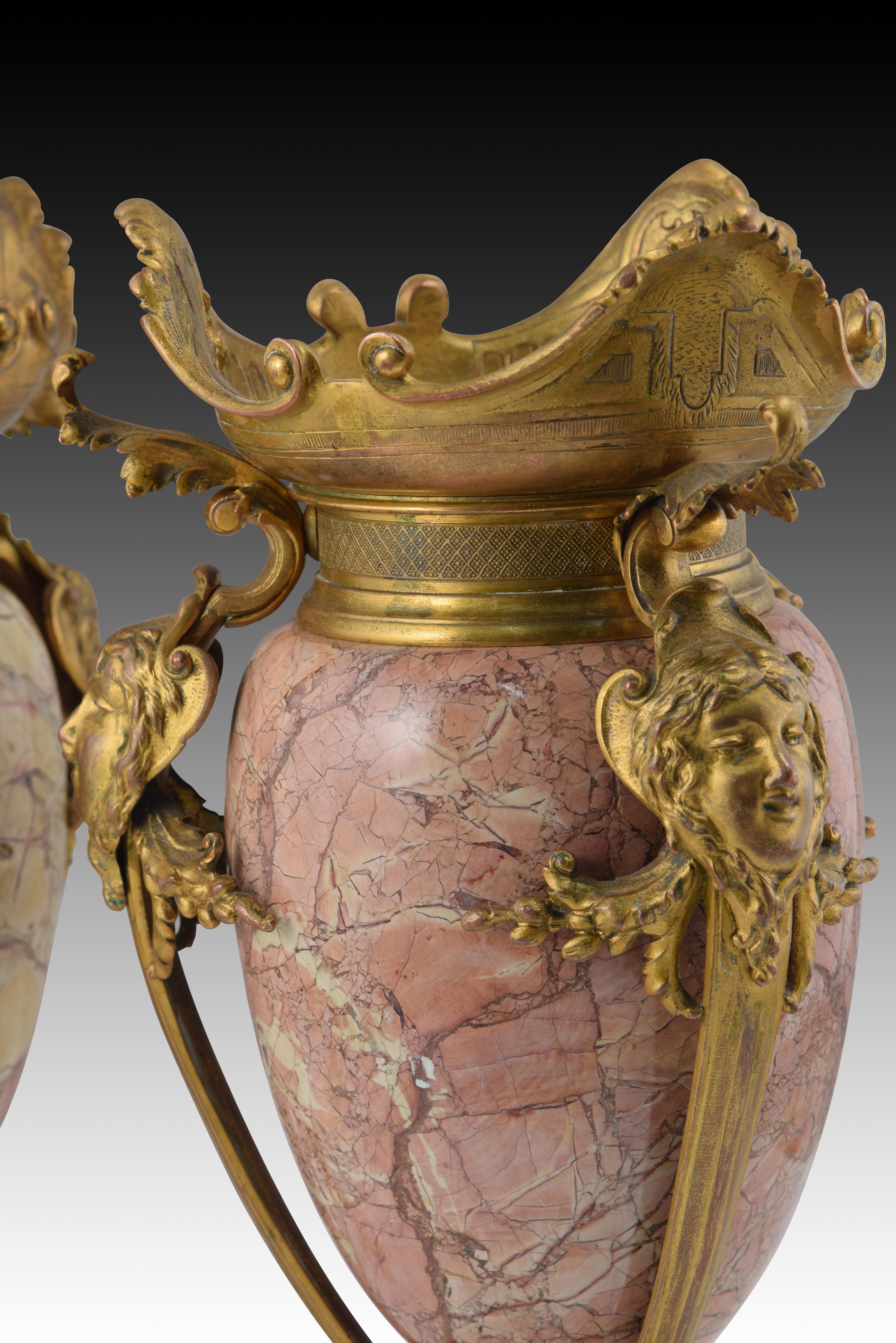 Pair of Vases. Gilded Bronze, Veined Marble. France, Late 19th Century 3