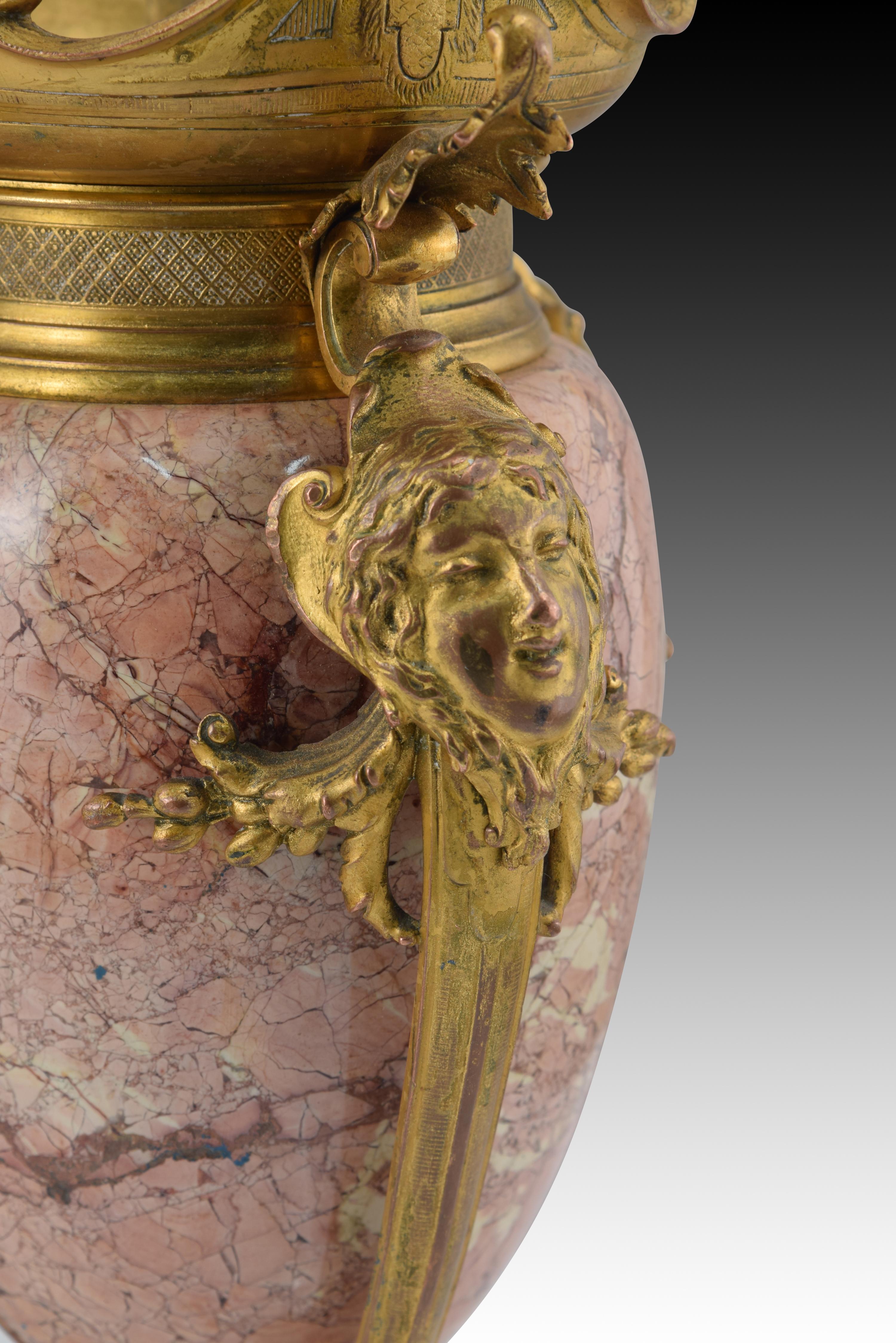 Pair of Vases. Gilded Bronze, Veined Marble. France, Late 19th Century 4