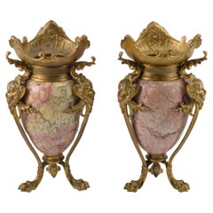 Pair of Vases. Gilded Bronze, Veined Marble. France, Late 19th Century