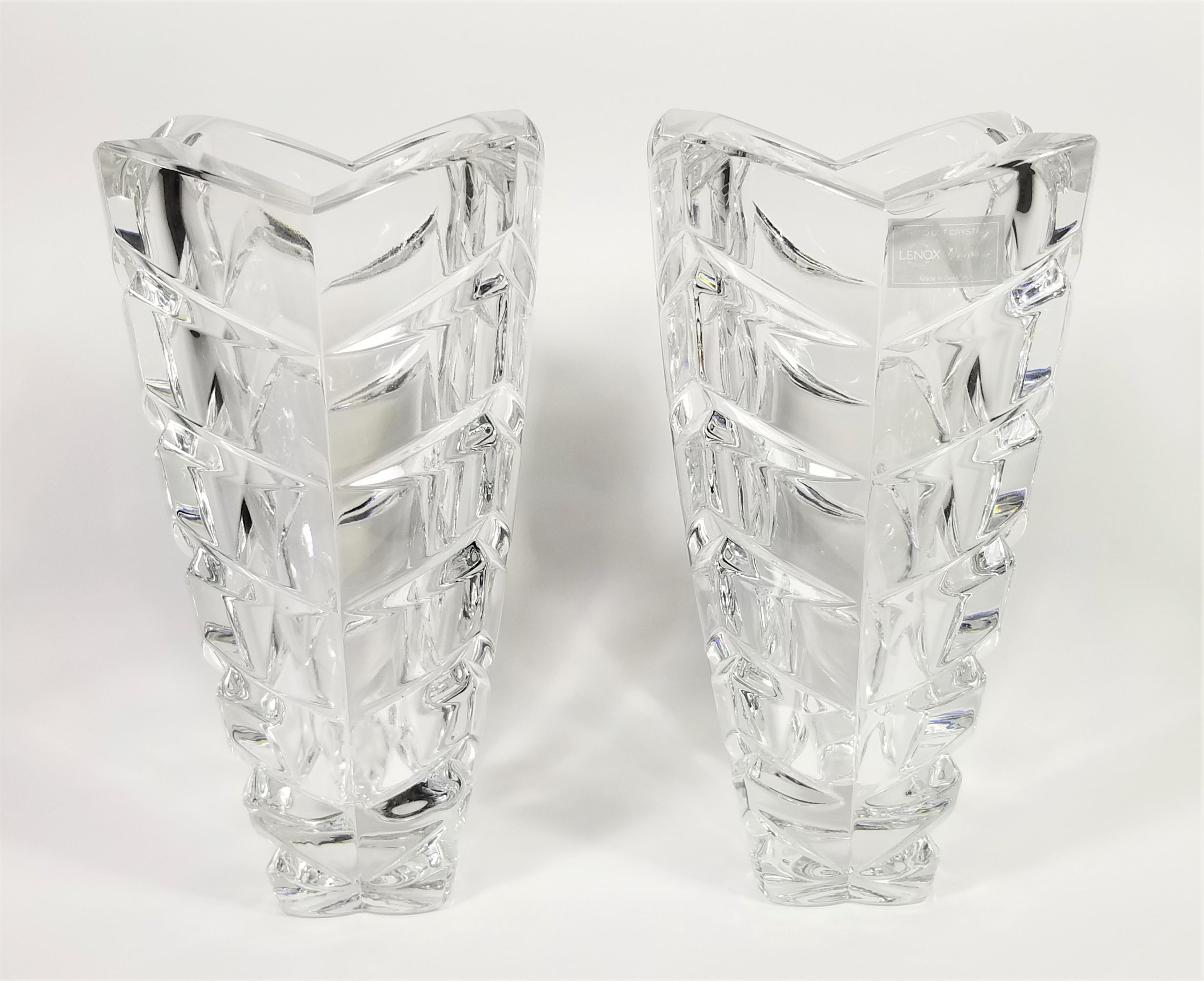 Pair of Vases Hand Cut Crystal  by Lenox Made in Germany For Sale 12