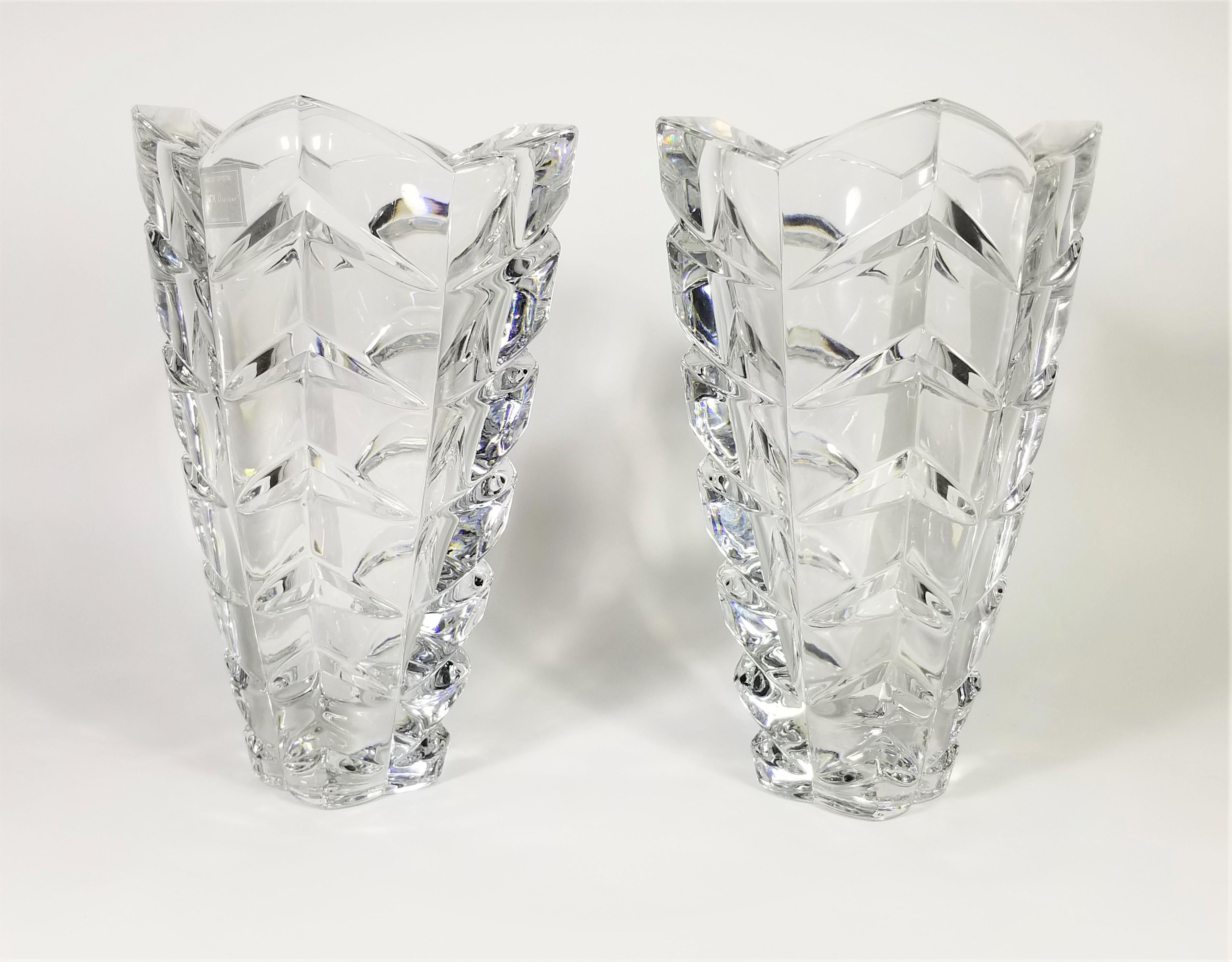 Pair of Vases Hand Cut Crystal  by Lenox Made in Germany In Excellent Condition For Sale In New York, NY