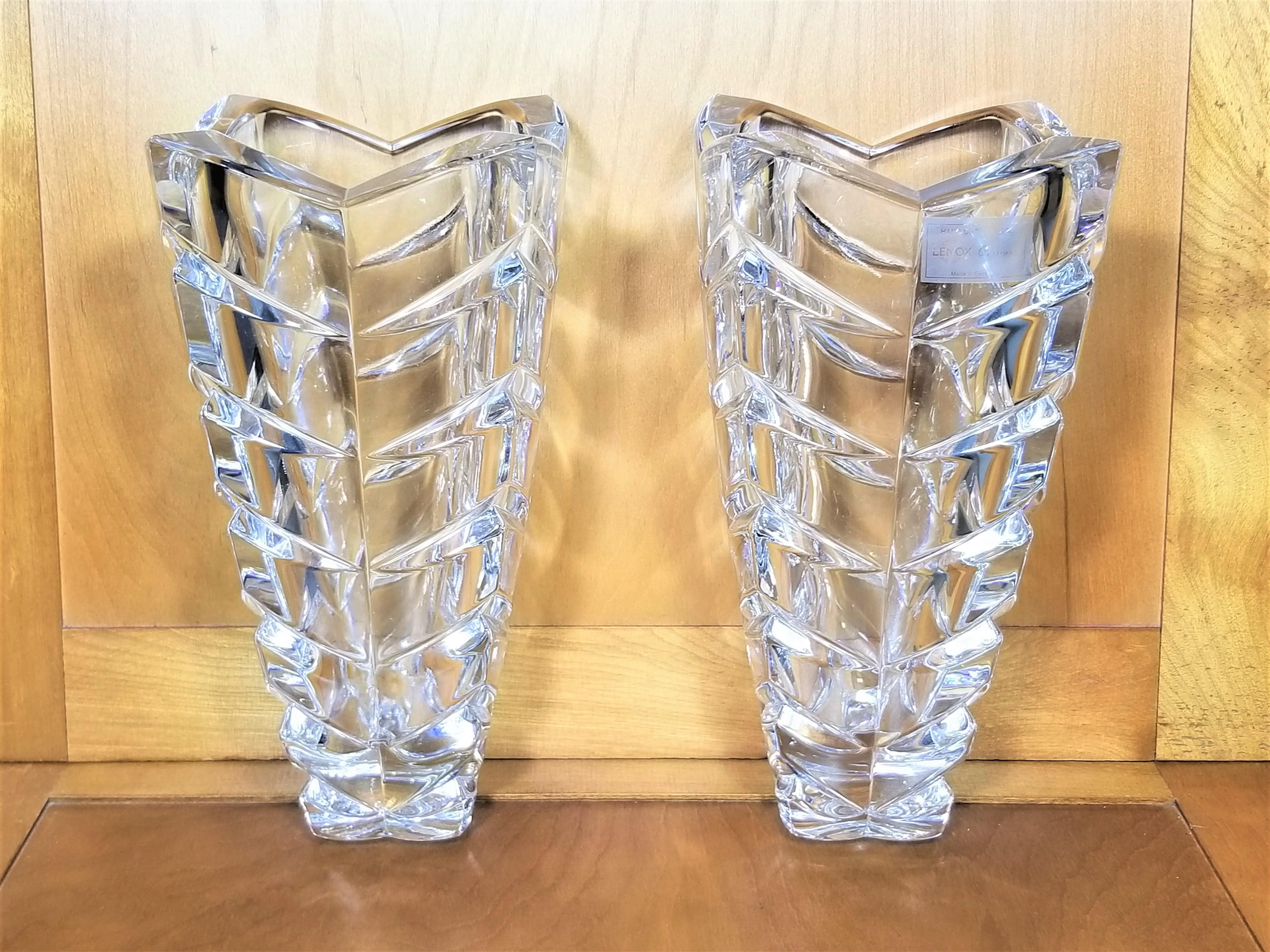 Pair of Vases Hand Cut Crystal  by Lenox Made in Germany For Sale 3