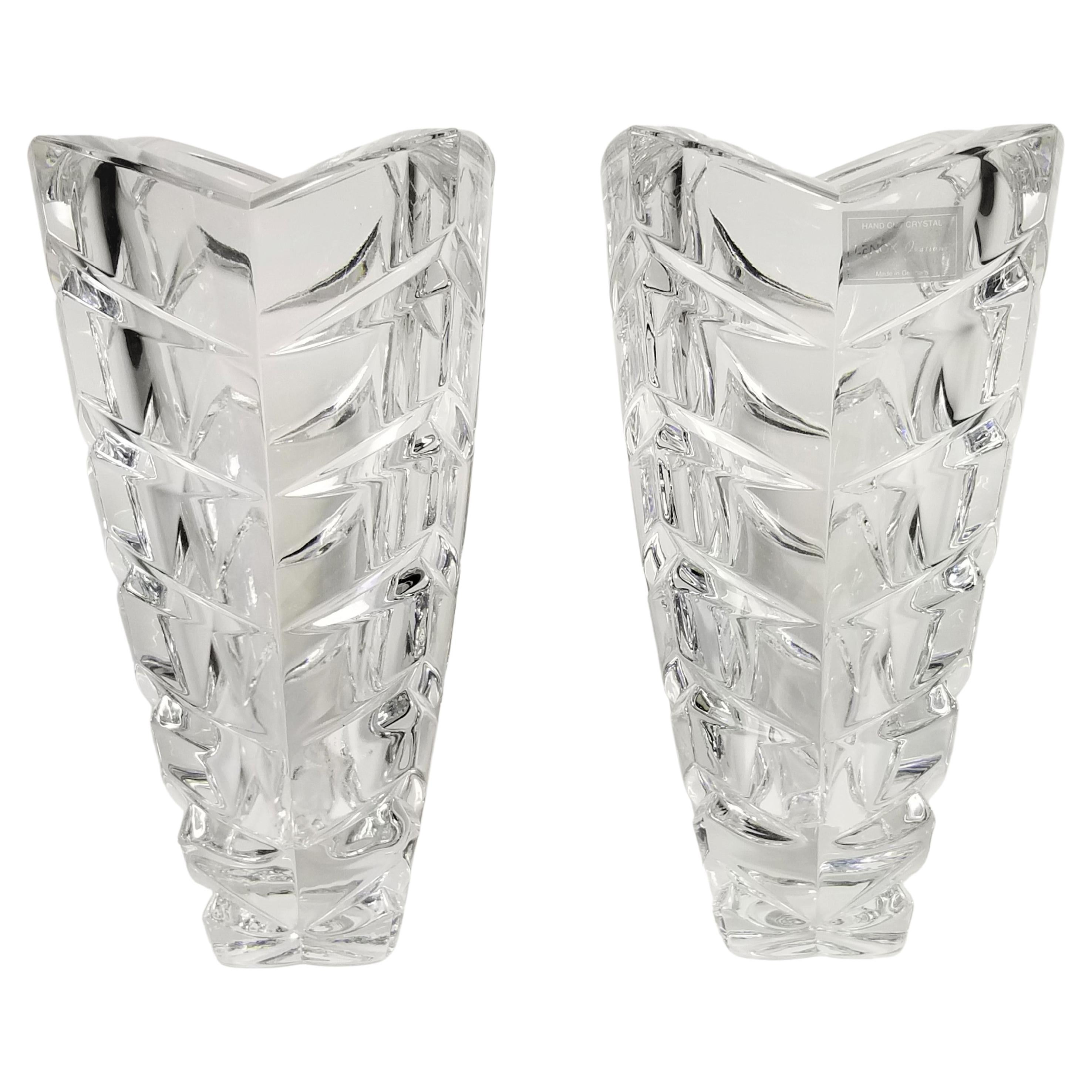 Pair of Vases Hand Cut Crystal  by Lenox Made in Germany For Sale