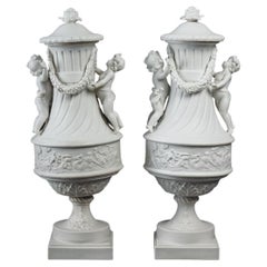 Pair of Vases in Biscuit End 19th Century