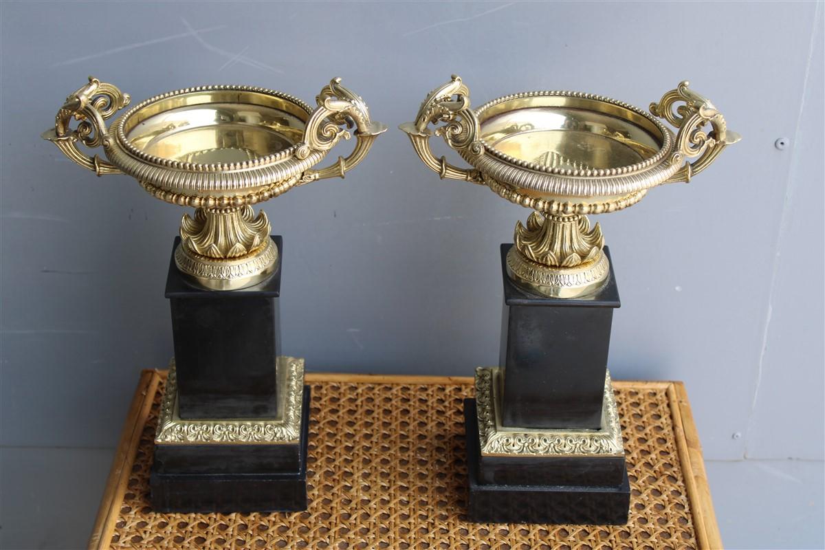 Pair of Vases in Black Marble and Parts in Polished Brass Napoleon III France For Sale 12