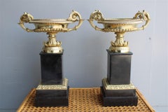 Pair of Vases in Black Marble and Parts in Polished Brass Napoleon III France