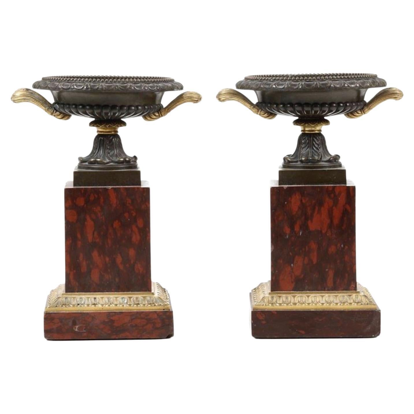 Pair of Vases in Bronze and Red Marble, France 19th Century  For Sale