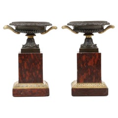 Pair of Vases in Bronze and Red Marble, France 19th Century 
