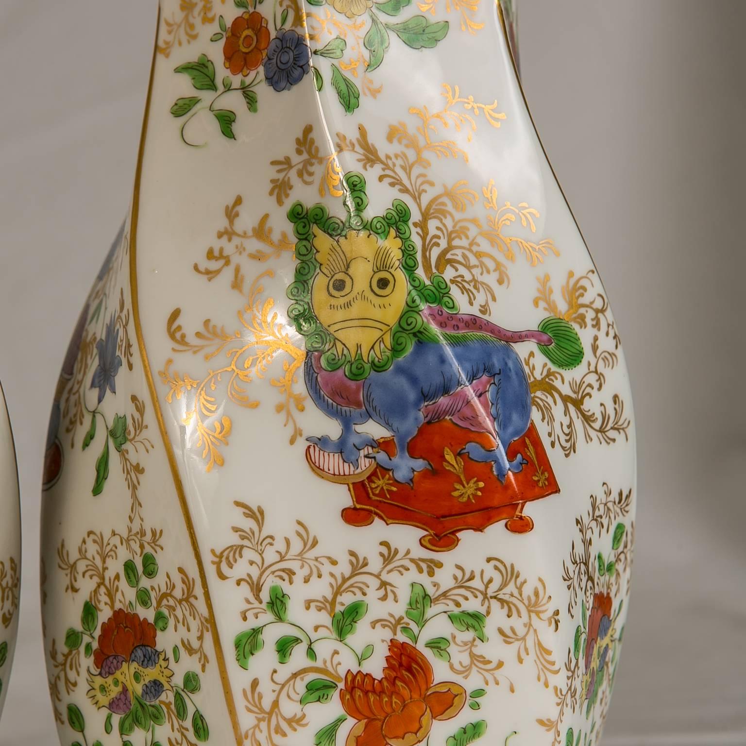 Chinese Pair of Vases in Dragon in Compartments Pattern