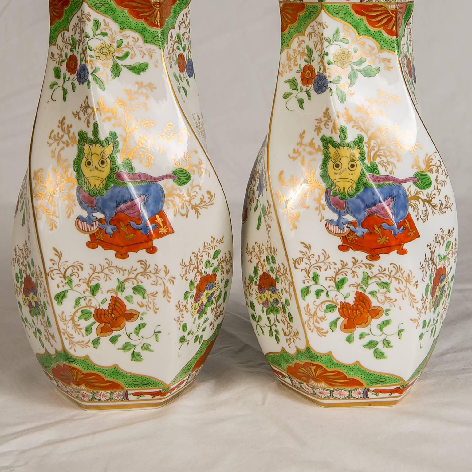 Porcelain Pair of Vases in Dragon in Compartments Pattern