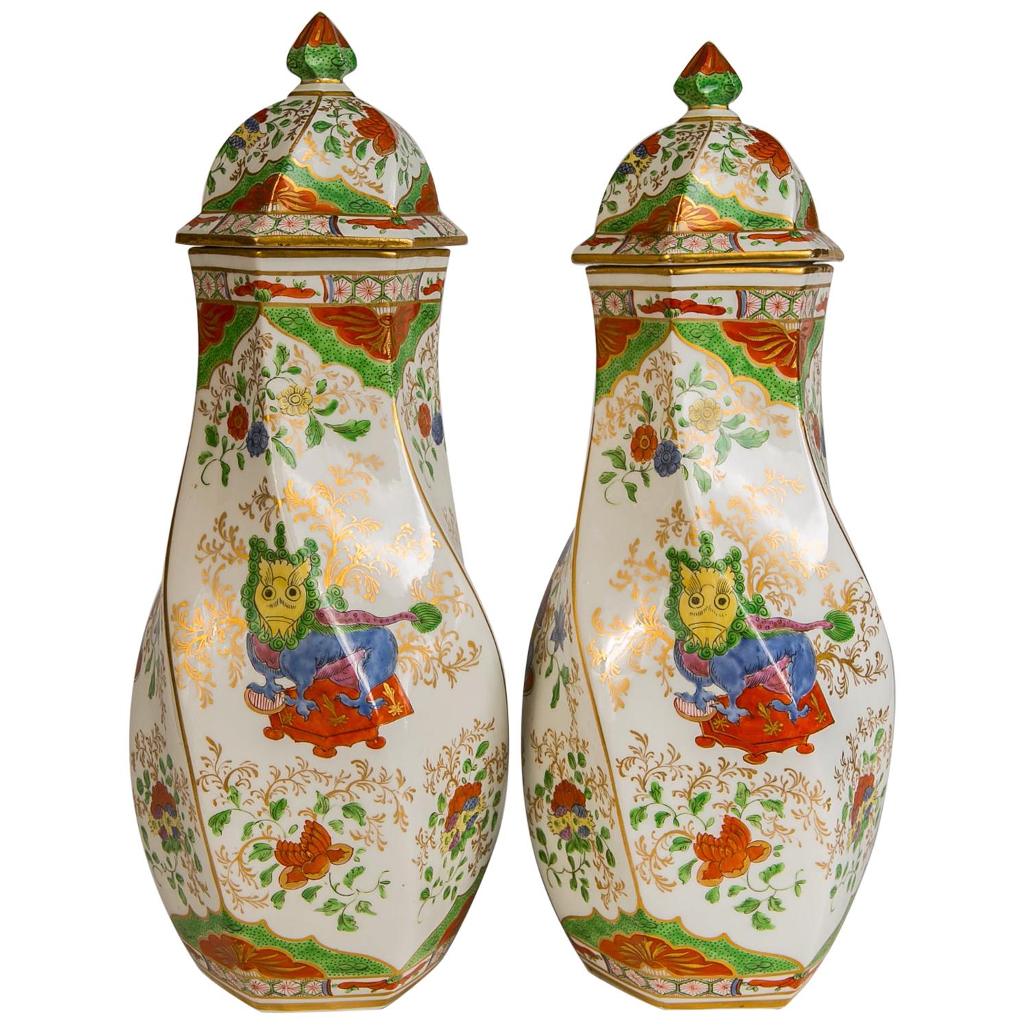 Pair of Vases in Dragon in Compartments Pattern