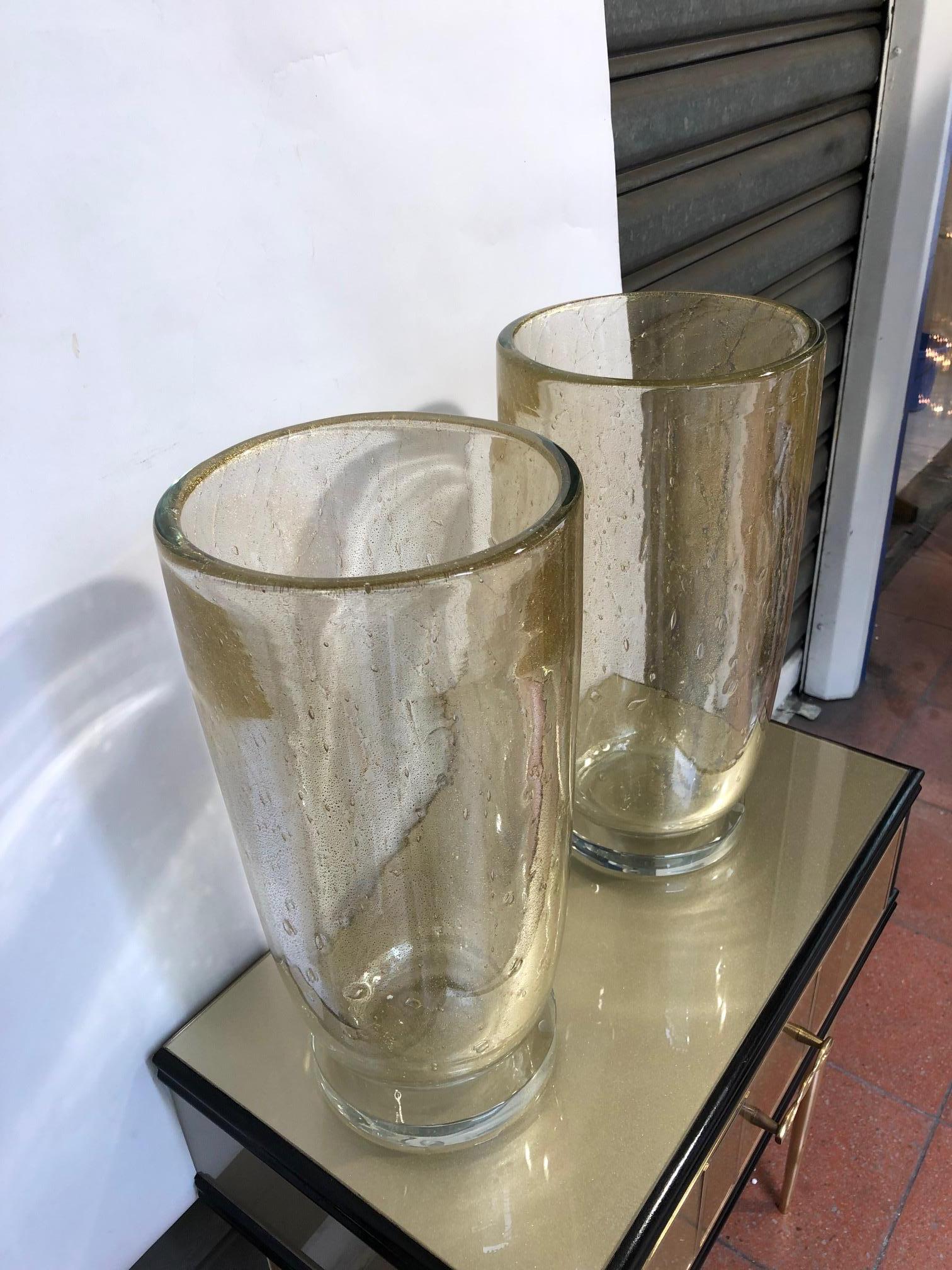 Pair of vases in gold Murano glass signed “Toso Murano”.