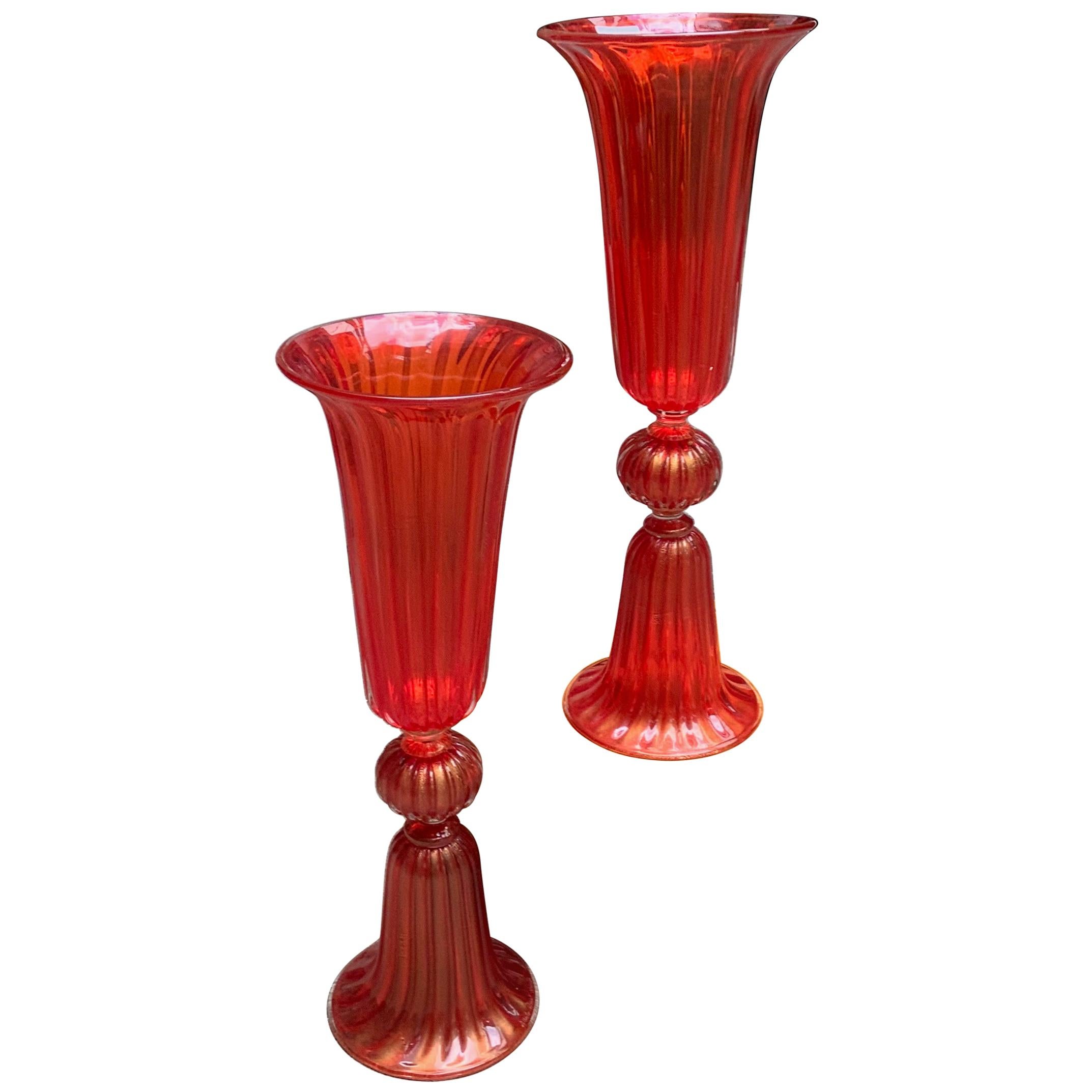 Pair of Vases in Murano Glass Signed "A Dona"