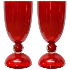 Pair of Vases in Murano Glass Signed “Toso Murano“