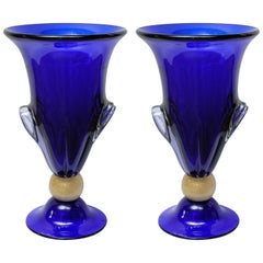 Pair of Vases in Murano Glass Signed "Toso Murano"