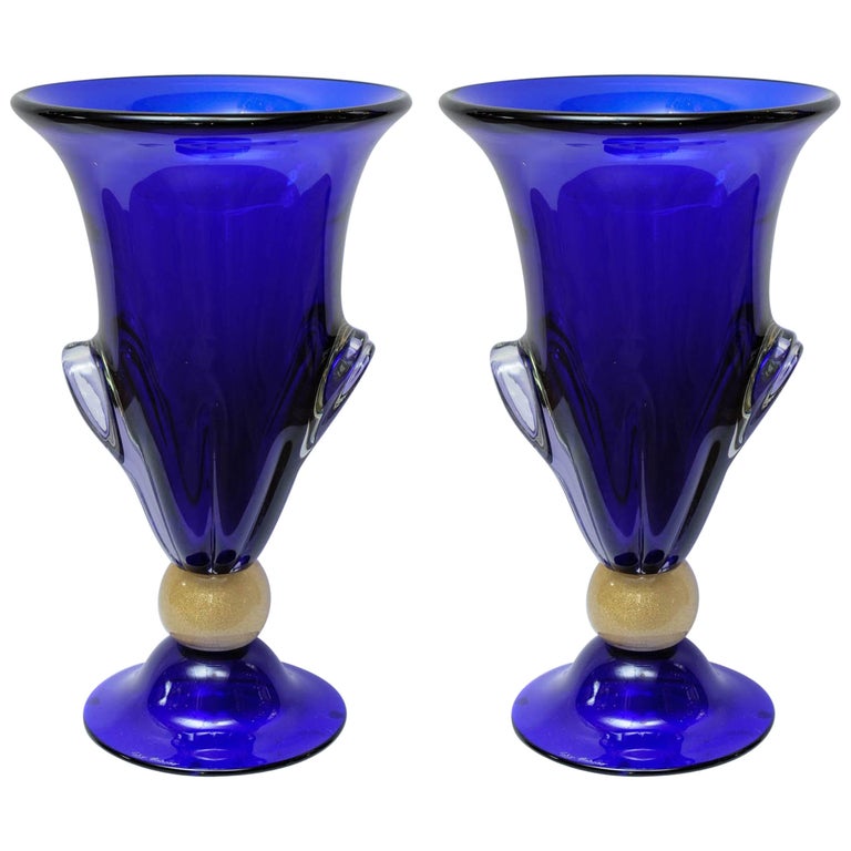Pair of Vases in Murano Glass Signed "Toso Murano" For Sale