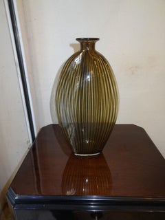 Pair of Vases in Murano green and white color,  1970, Italian