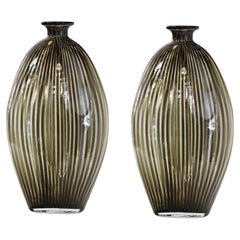 Pair of Vases in Murano green and white color,  1970, Italian